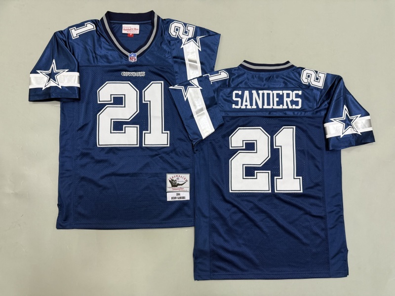 Men 2025 Nike Dallas Cowboys #21 Sanders Blue Throwback Limited NFL Jersey 001